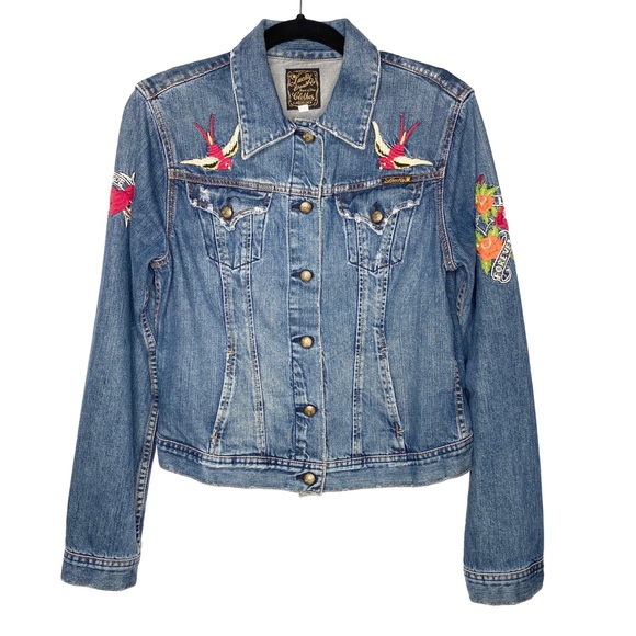 Lucky Brand Jackets & Blazers - Rare: Lucky ✌︎︎ Tattoo Hummingbird Embroidery Denim Jacket ✌︎︎ True Love Forever